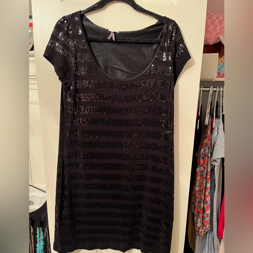 Black sequin strip t-shirt dress
